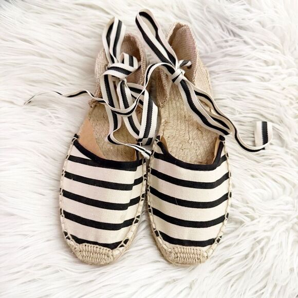 SOLUDOS | Striped Lace Up Canvas Espadrilles Flats Navy Natural Cream | Size 7 - Picture 2 of 7